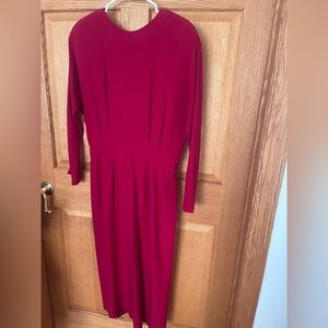 Talbots bright red 10@% Silk dress, long sleeve with belt size 8